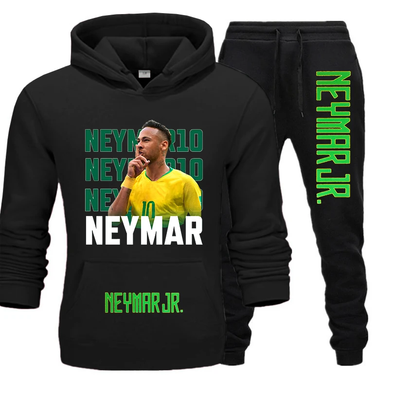 Neymar avatar printed adult hoodie autumn and winter velvet sweatshirt pants 2-piece set sportswear for men and women