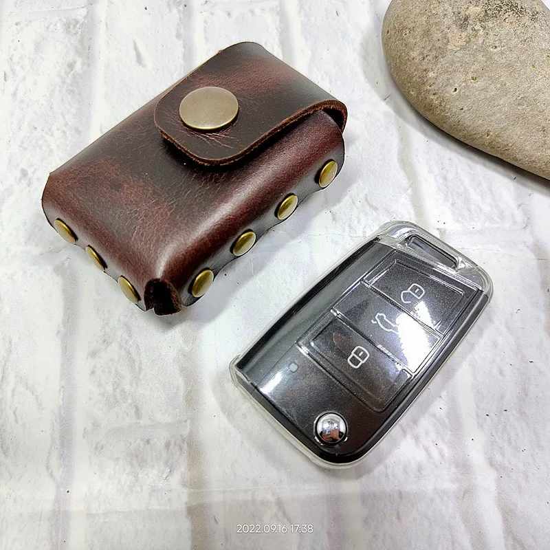 Rivet Structure Car Key Case Waist Bag Leather Sheath Belt Pack