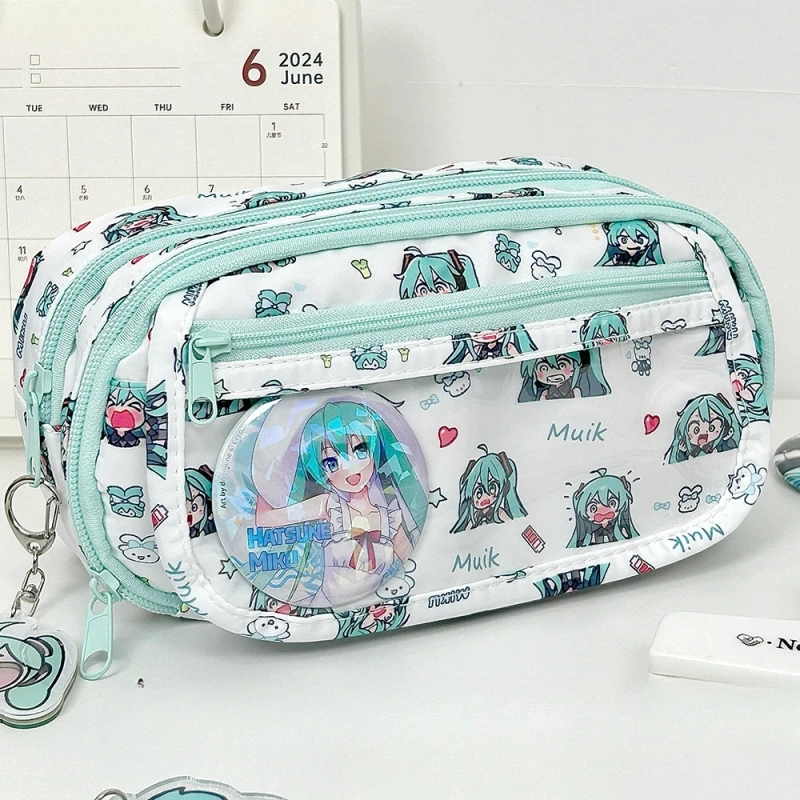 New Hatsune Miku Pencil Bag Girls Cartoon Large Capacity