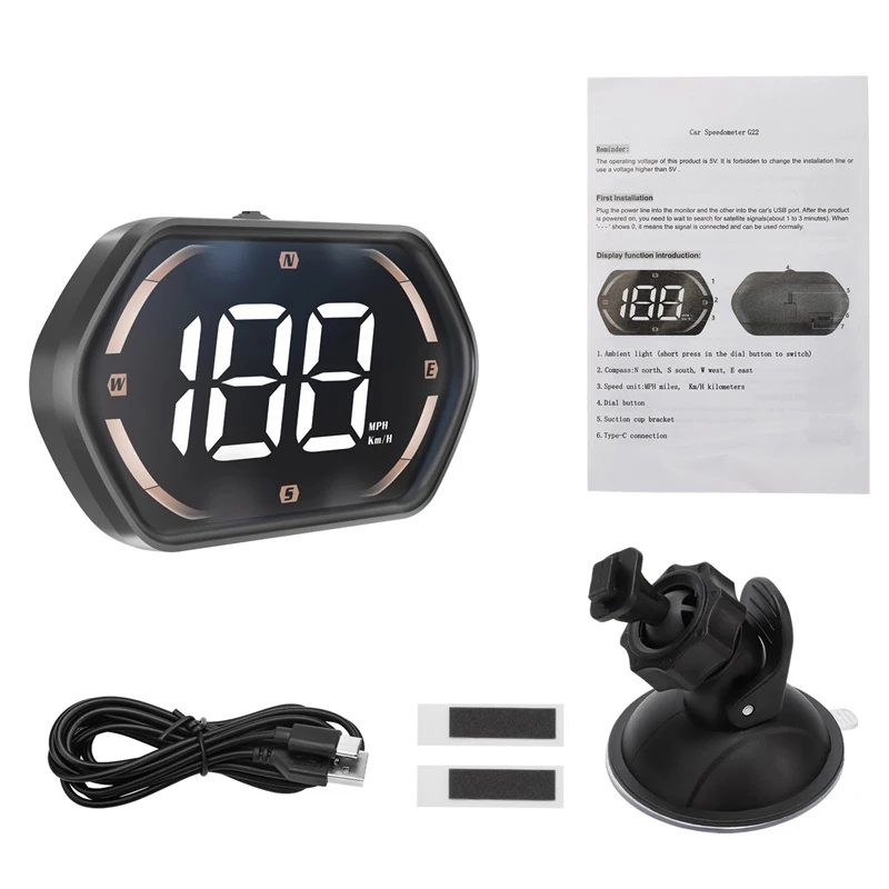 Display HUD G22 GPS per Auto, Proiettore Digitale di Velocità, Accessori Elettronici per Auto, Bussola e Tachimetro - immagine 2