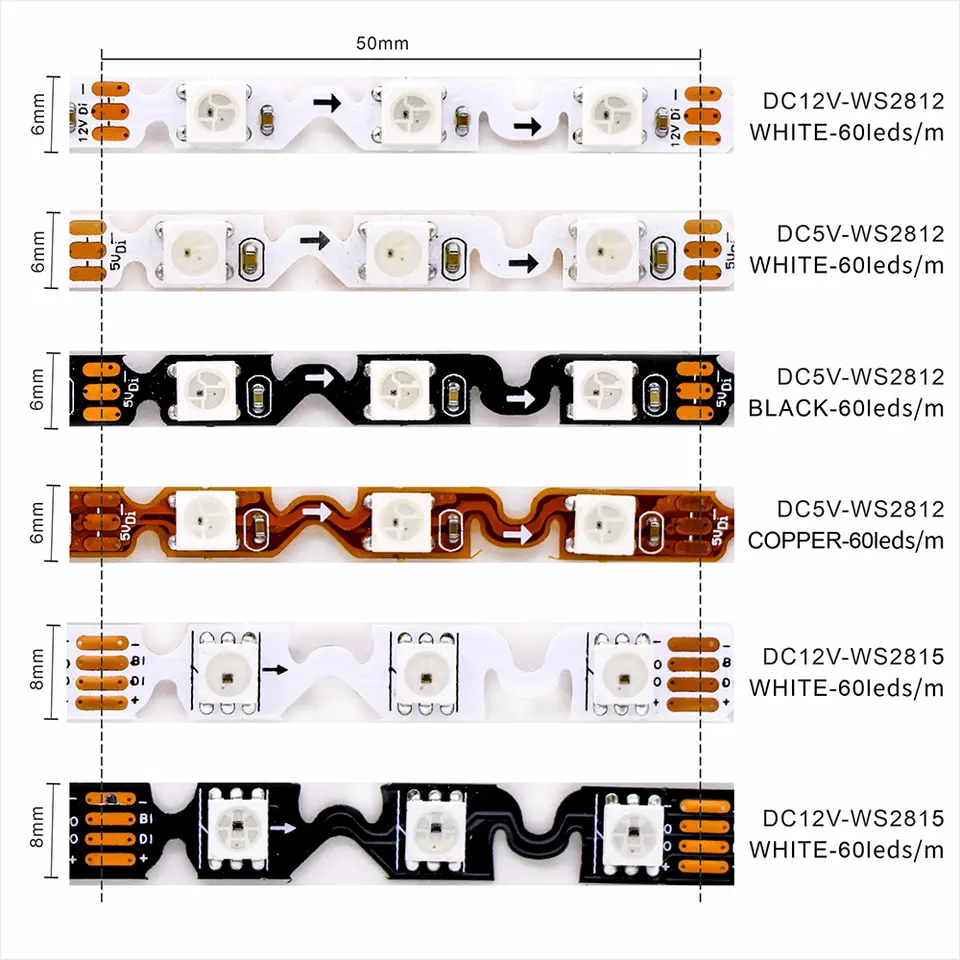 5V 12V WS2812 WS2815 S Shape Foldable Led Strip Light Addressable for DIY 60leds 6mm PCB I Dream Color 5050 RGB Pixels LEDLight image 3