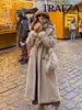 TRAFZA Vintage Teddy Long Coat Women Autumn Winter Lapel Chic Long Sleeve Double Breasted Big Jacket Woman Street Blend Overcoat 2