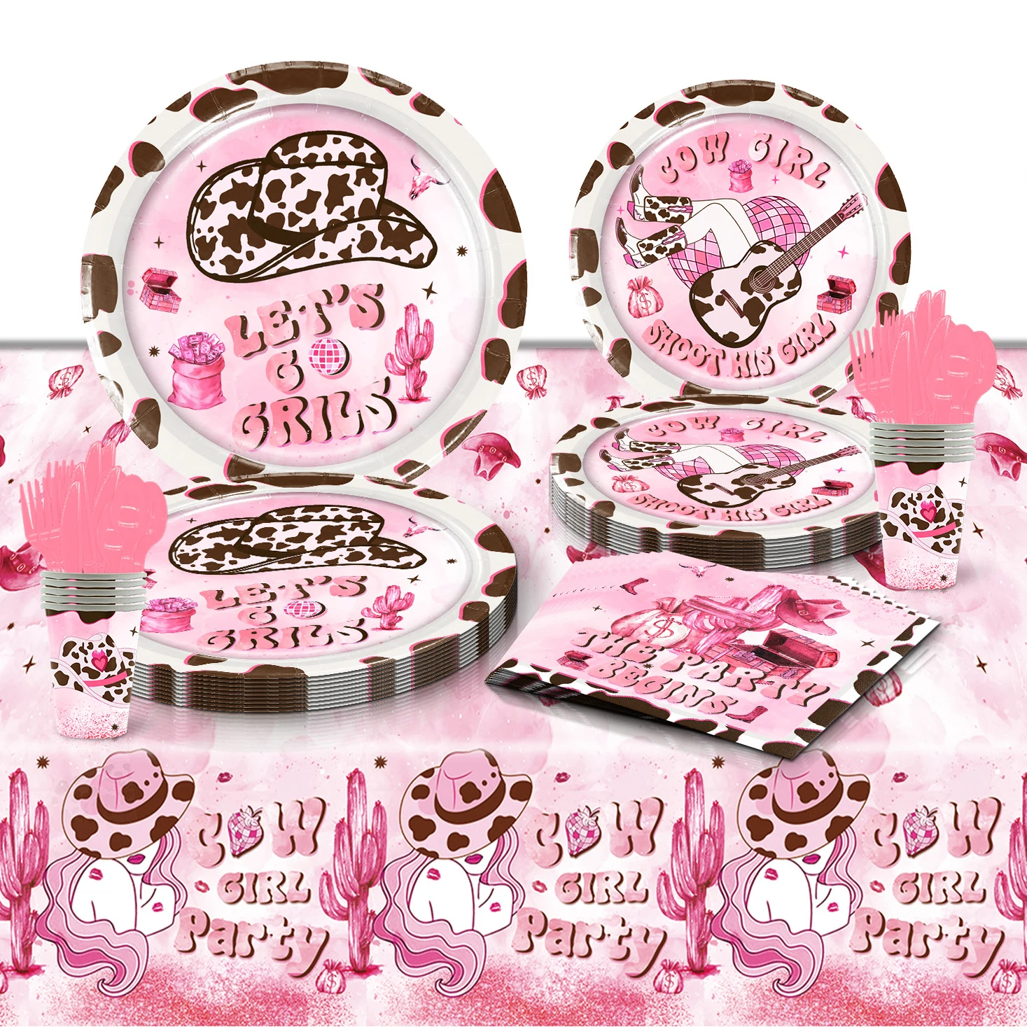 

Pink Denim COWGIRL Cow Pattern Theme Birthday Party Decoration Disposable Tableware Balloon Backdrop Baby Shower Kid Girl Gift
