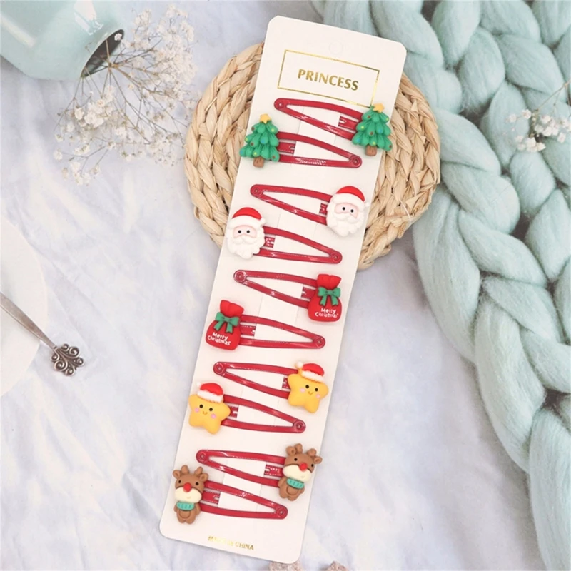 10pcs/8pcs 여자 헤어 클립에 대 한 크리스마스 헤어 액세서리 휴일에 대 한 산타 순 록 눈사람 금속 스냅 바레트