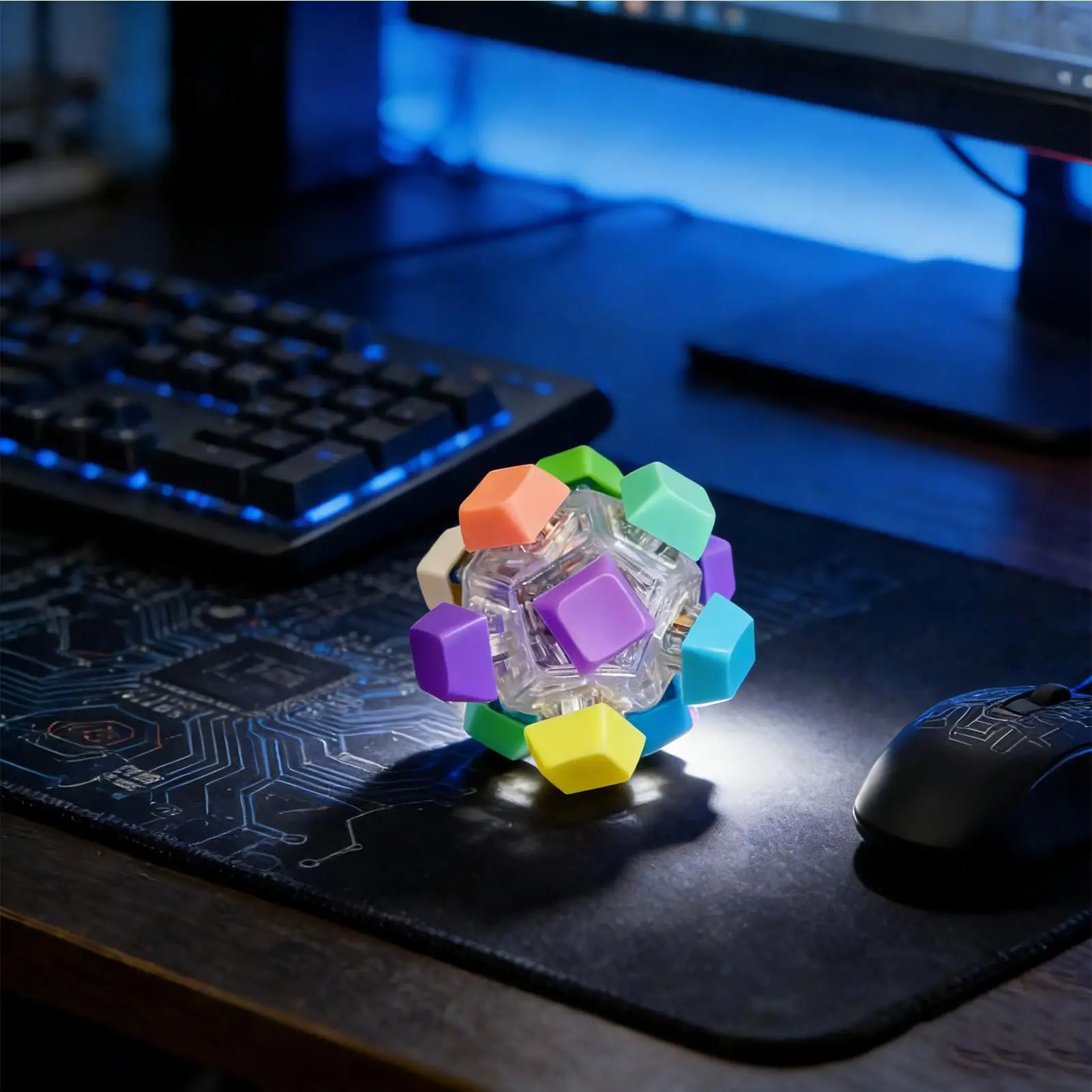 키보드 피젯 장난감 공 모양의 12키 감각 게임(LED 조명 포함) 휴대용 프레스 버튼 키보드 핑거 클리커 감각 장난감