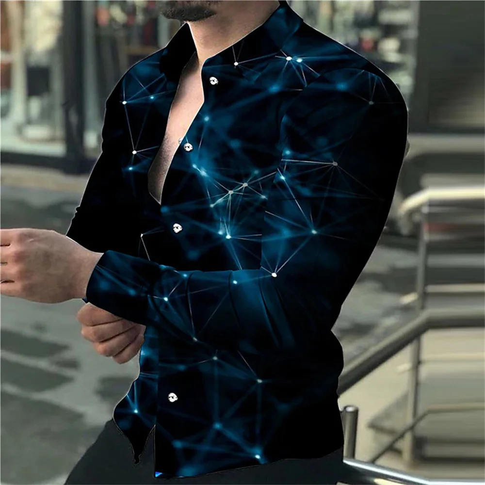 

Classic best-selling men's shirt with starry pattern print, street long sleeved button print clothing, fashionable and casual