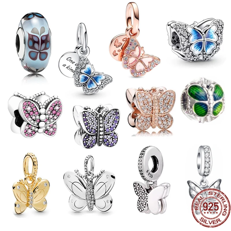 Authentic 925 Sterling Silver Blue, Pink Butterfly & Quote Double