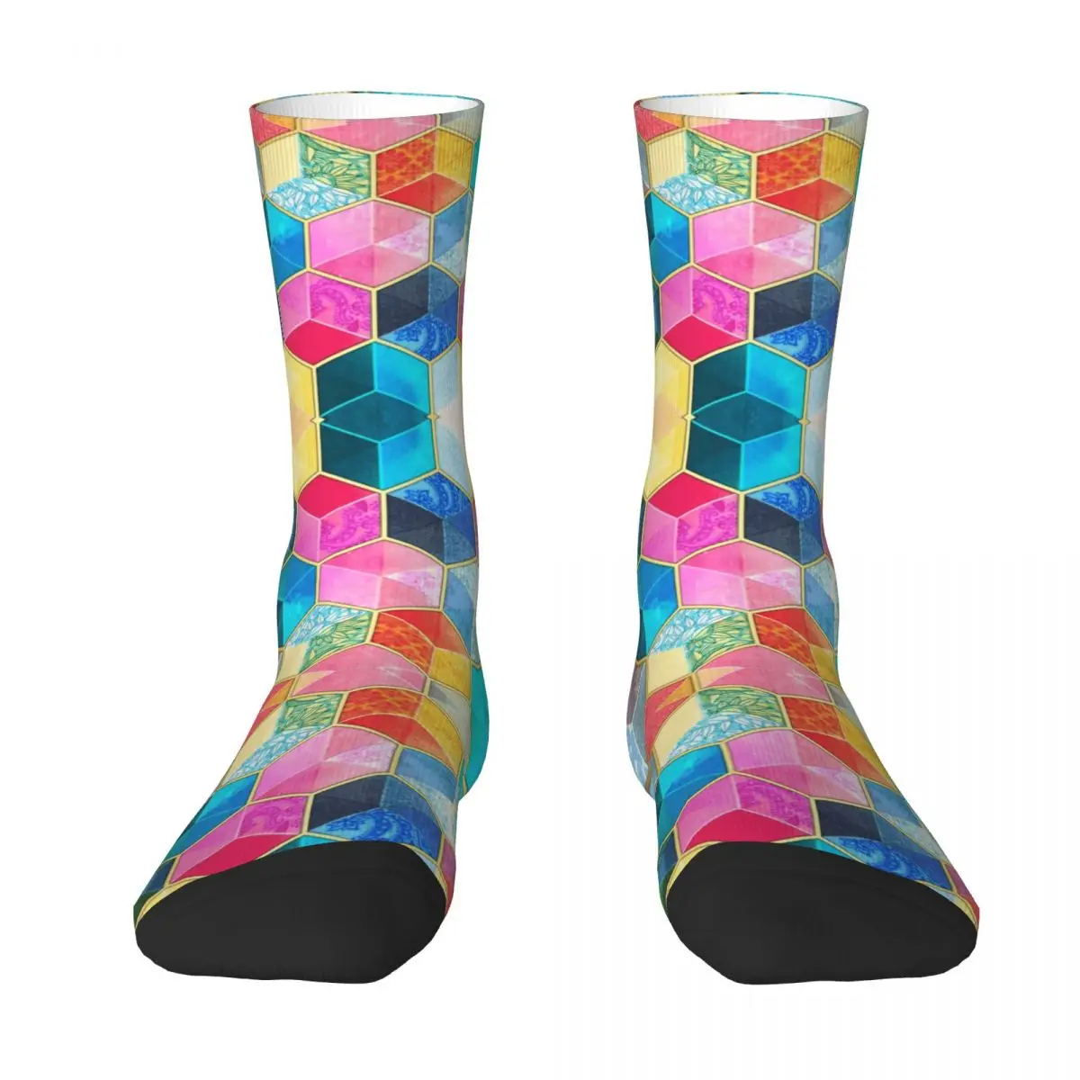 

Crystal Bohemian Honeycomb Cubes Colorful Hexagon Stocking The Best Buy Funny Novelty Color contrast Knapsack Elastic Socks