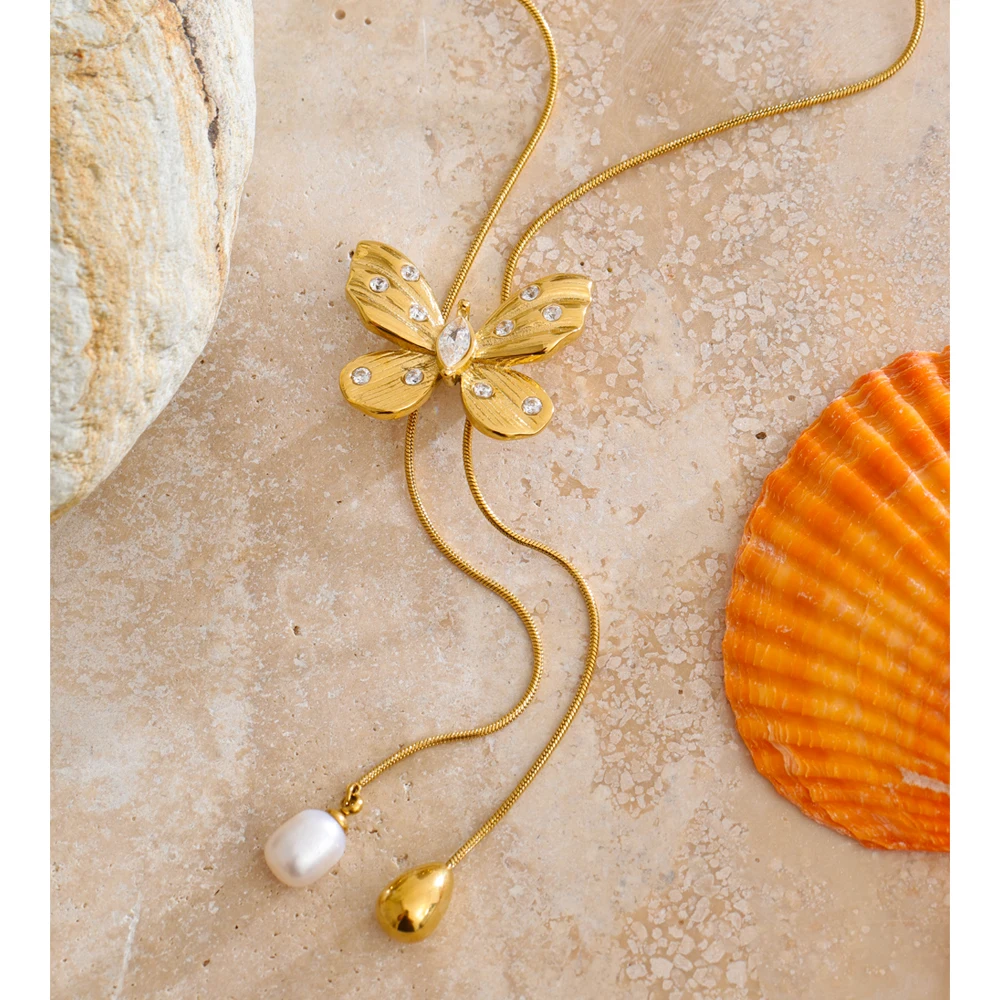 Yhpup 60cm Stainless Steel Removable Butterfly Necklace Pendant Chain