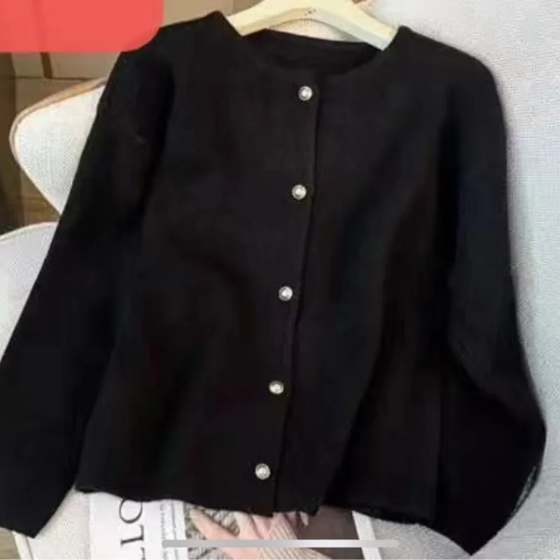 Autumn and Winter New Crew Neck Women's Cardigan Sweater Korean Style Solid Color Women's Knitwear Single-breasted Jacket