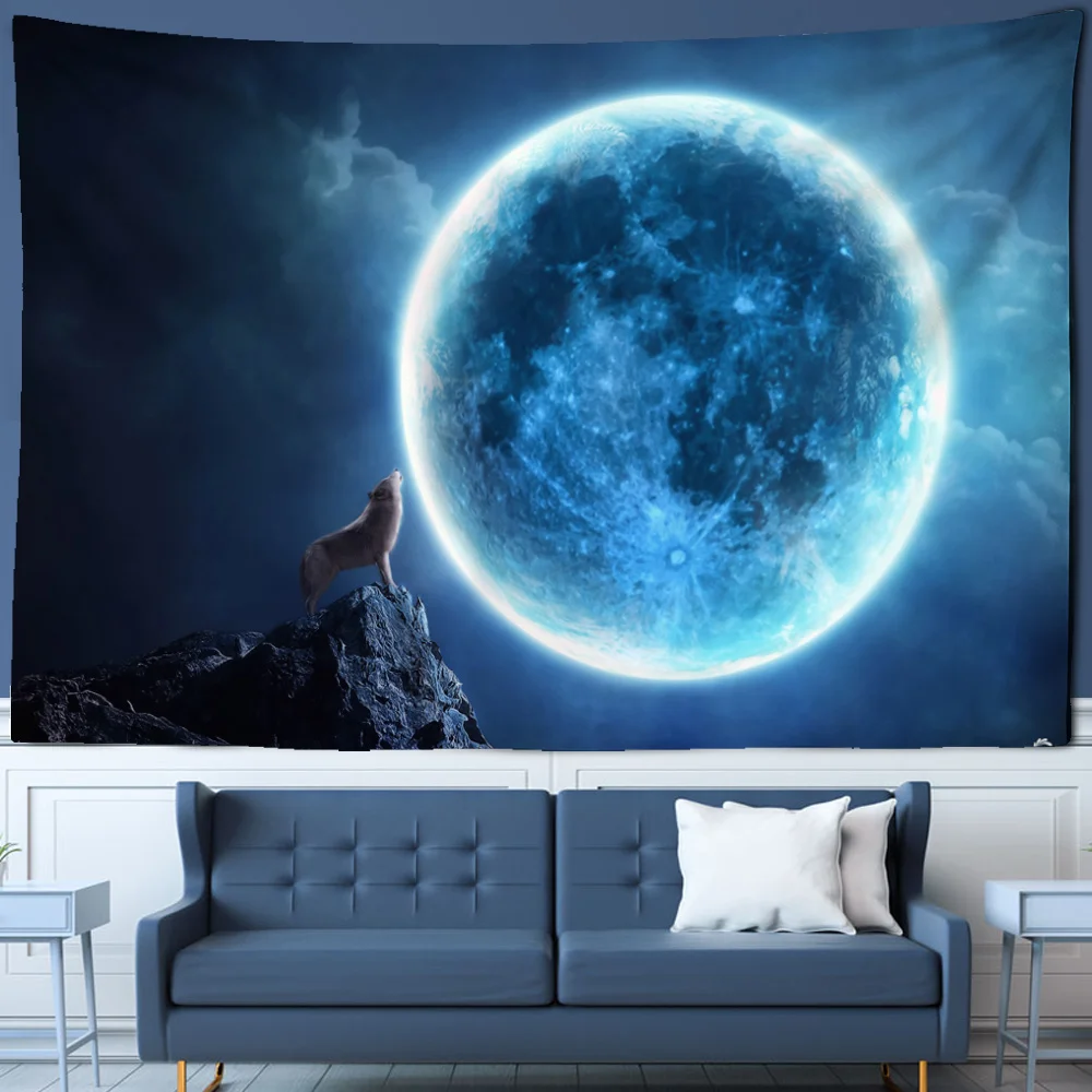 Fantasy wolf tapestry wall hanging animal aesthetic room decoration bohemian psychedelic mandala home dormitory wall decoration tapestry decorations