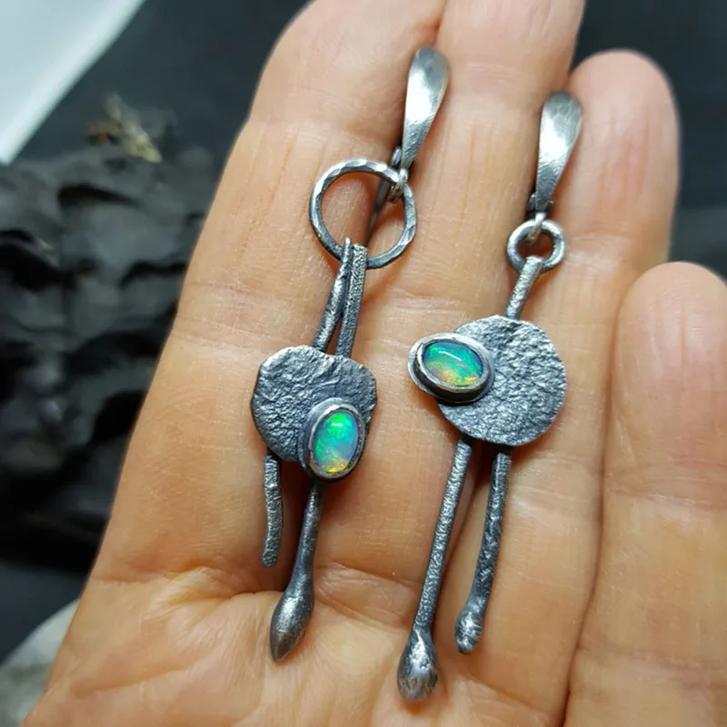 Pendientes Colgantes De Piedra De Ópalo Fuego De Metal Vintage Para Mujer, Aretes Colgantes Irregulares Redondos Huecos Tribales, Joyería - Pendientes Largos - AliExpress