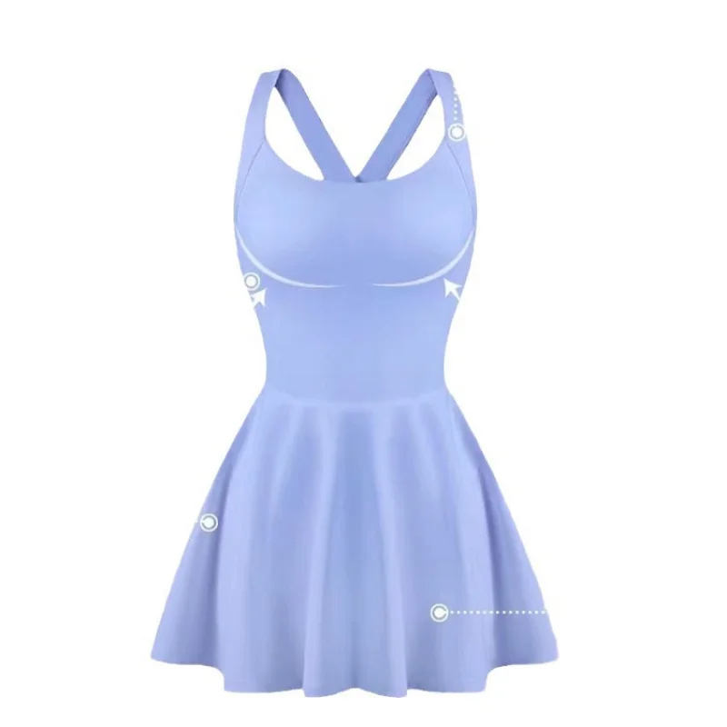 FUBEIKE Women Tennis Dress One-Pieces Slim Fit Soft Back Cross Tracksuits With Chest Pads Yoga Suits Athletic Dress Romoer