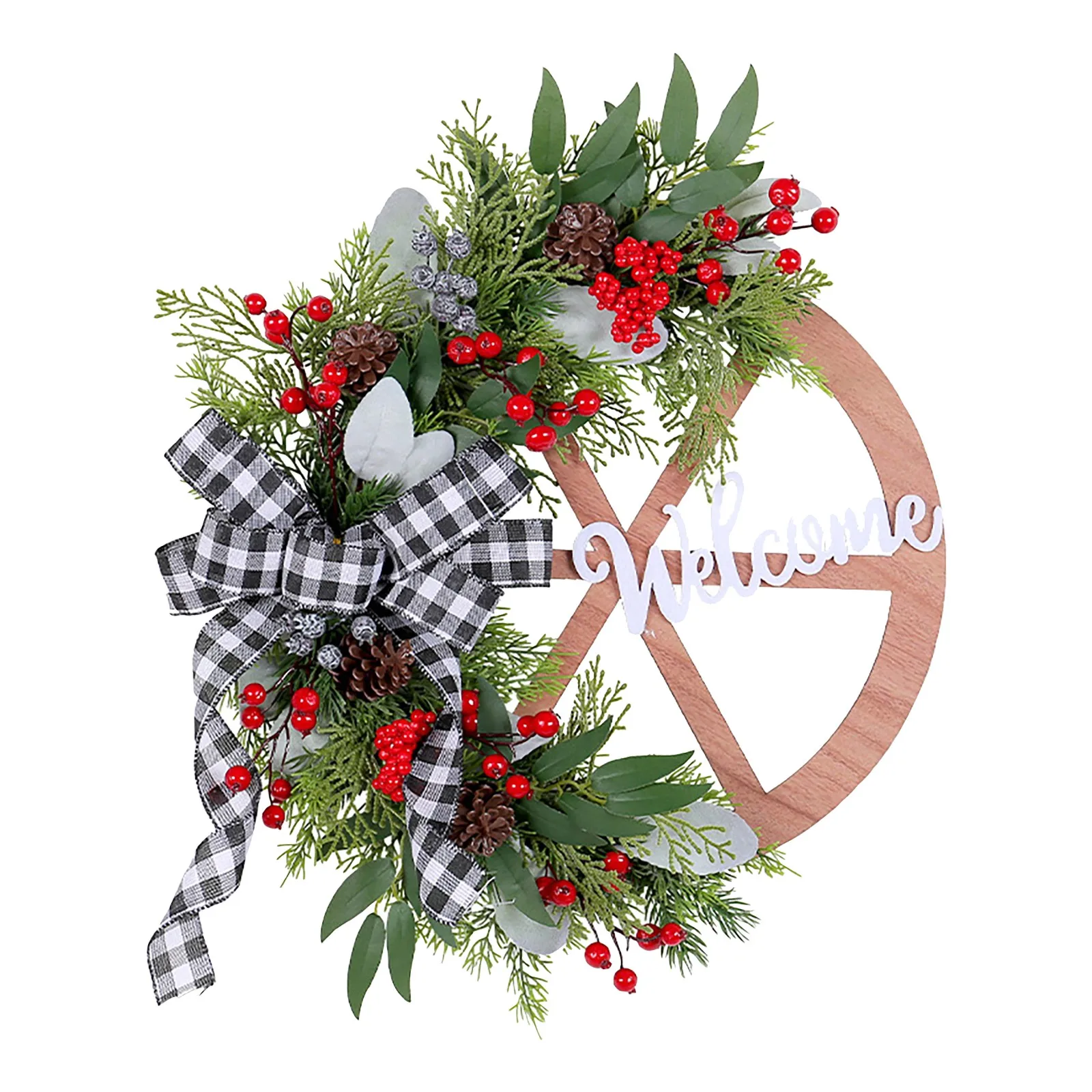 

Christmas Decoration Bow Wheel Garland Simulation Flower Door Hanging Window Display Rattan Circle Christmas Party Decoration