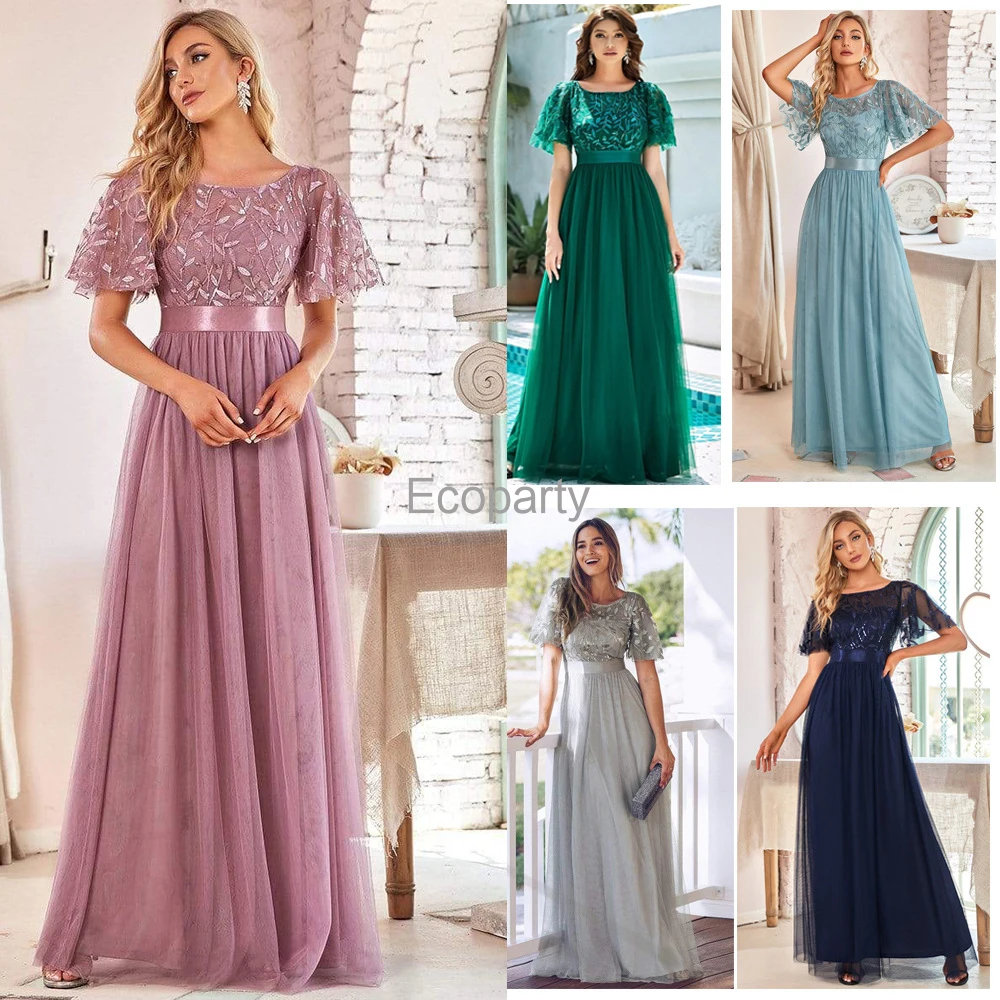 

New Women's Elegant Evening Dress Long A-Line Chiffon Lace High Waist Floor-Length Gown 2023 Wedding Party Bridesmaid Dresses