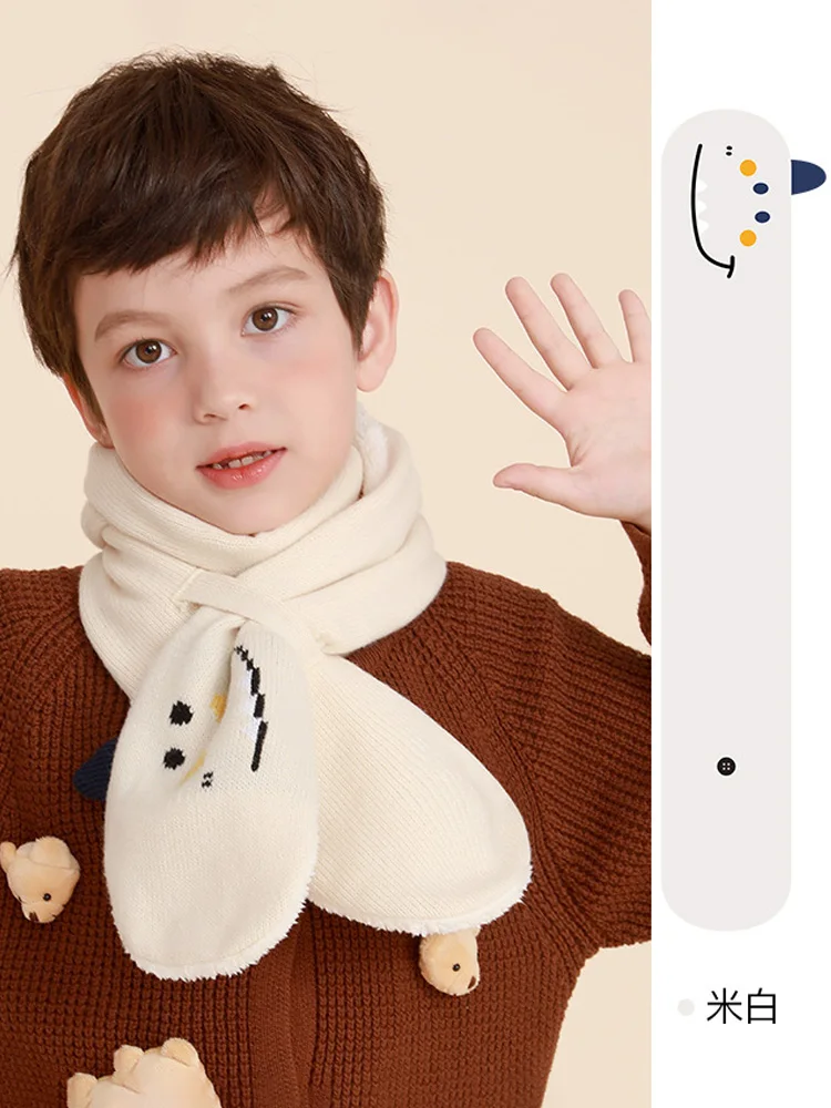Children's warm neck protection windproof scarf, cute cartoon dinosaur knitted scarf for boys and girls, available for