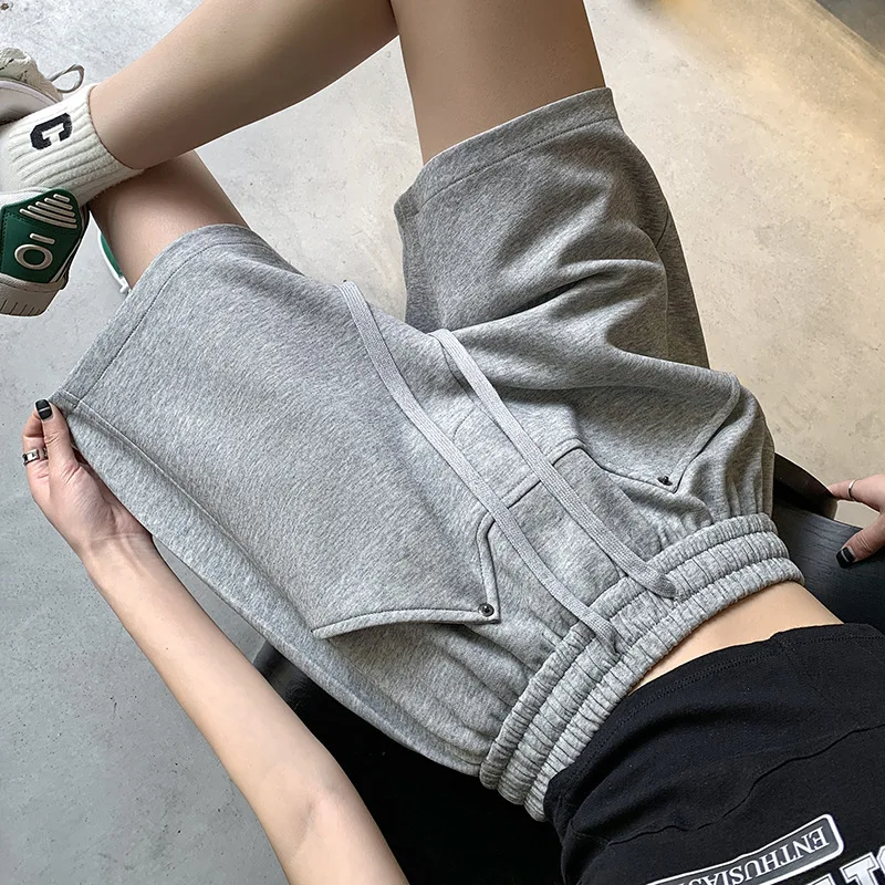 Beige Wide-leg Pants Women's Five-minute Pants Draped Casual Straight Loose Outside Shorts Summer Clothes Women 2024