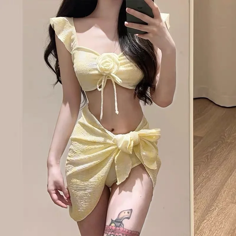 Sexy Bikini Three-Piece Set Vacation Spa Beach Swimwear Women's High-End Sensation Escape Princess 2024 New Arrival - 3