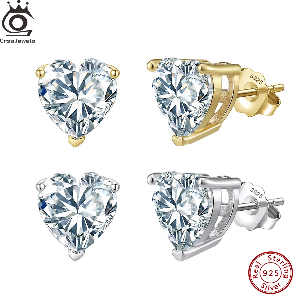 ORSA JEWELS 하트 지르코니아가 있는 반짝이고 로맨틱한  스터드 귀걸이, 발렌타인 데이를 위한 최고의 주얼리 LZE55