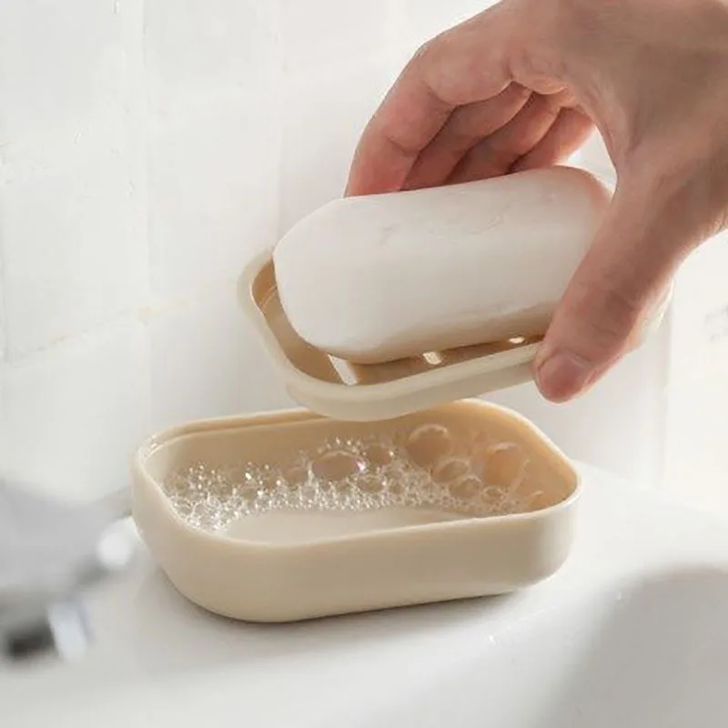 soap box 2 Square Thickened Portable Soap Boxes Plastic Soap Boxes Drain Tray Family Bathroom Box Cover for Easy Travel