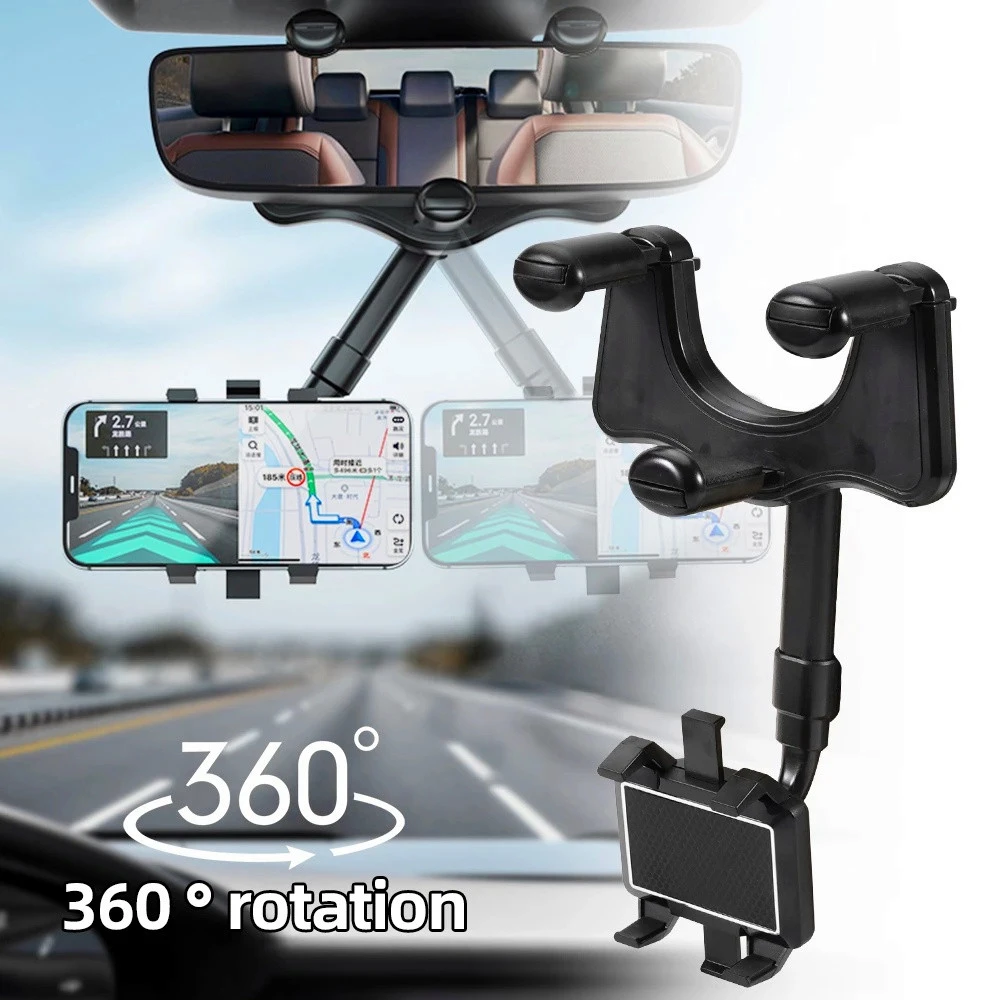 Rearview Mirror Cell Phone Holder In Car 360° Rotatable Car Telephone