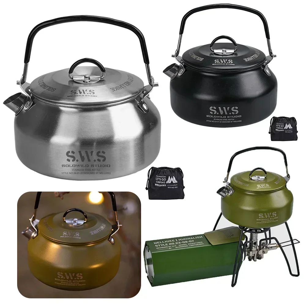 0.8L Stainless Steel Camping Kettle – Ultralight Portable Coffee Pot & Teapot for Hiking, Travel & Outdoor Cooking 3