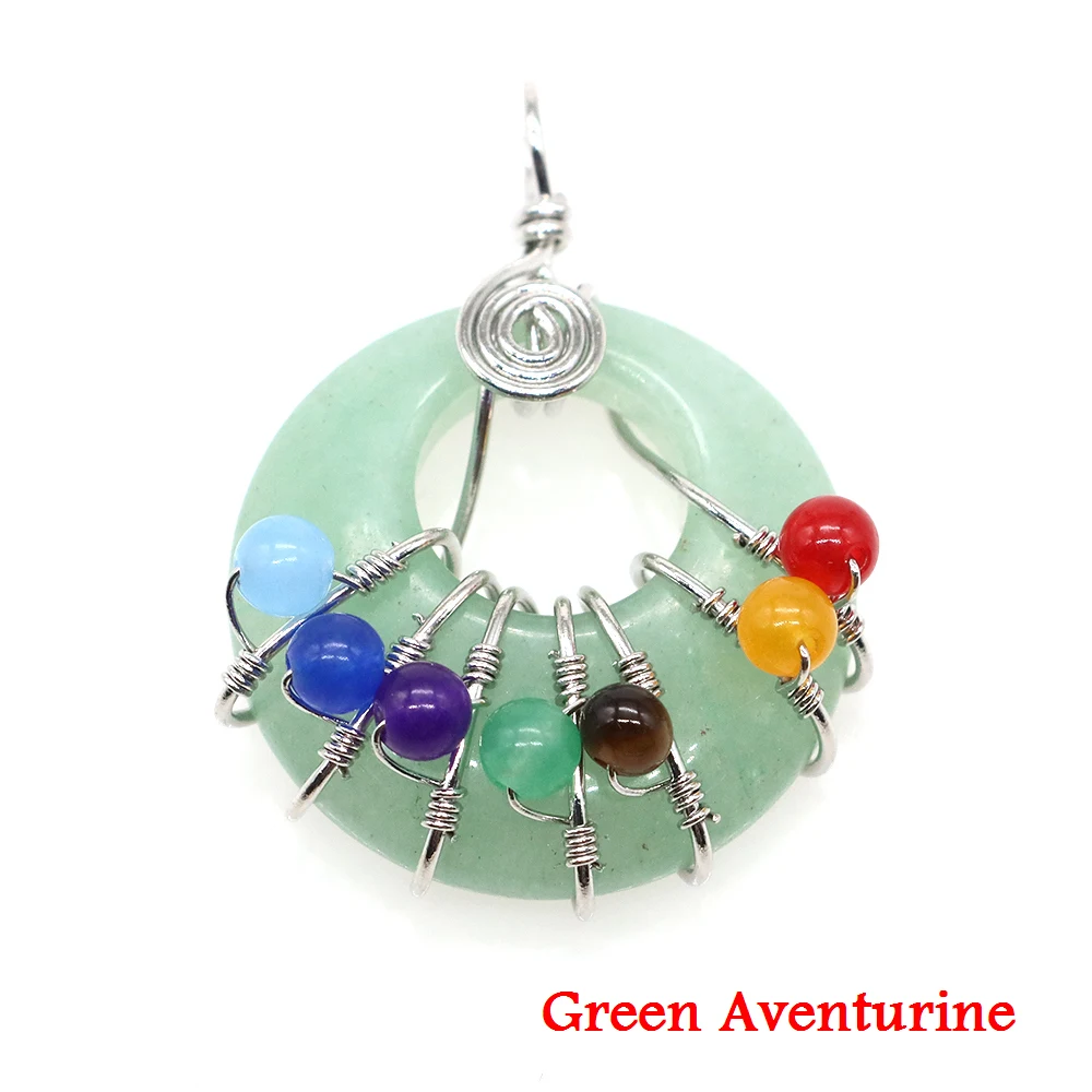 7 Chakren natürliche runde Steine für Anhänger Halsketten Heilkristall Quarz Frauen Männer Donut Reiki Edelstein Halbmond Schmuck Geschenk – Detail 4