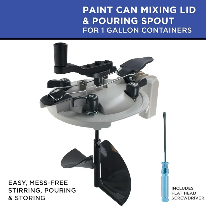 Paint Can Mixing Lids And Pour Spouts, Hand Crank Mixer, Drill, Paint Mixer 1 Gallon Size