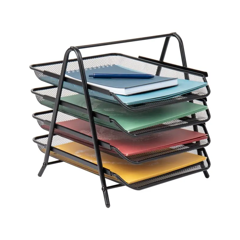 2023 new Mesh 4-Tier Desk Letter Organizer with 4 Sliding Trays  Black