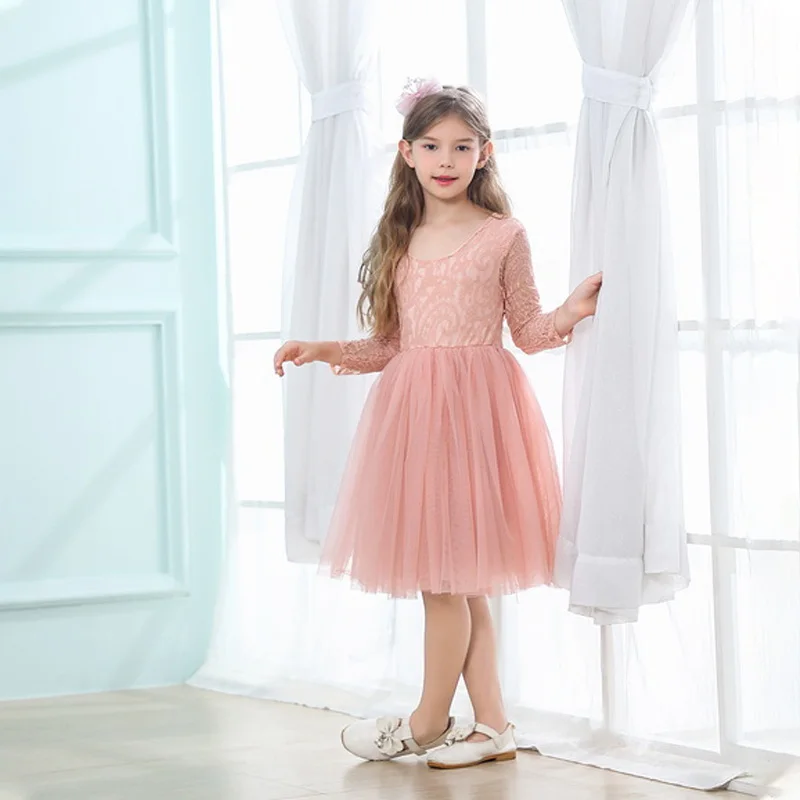 New Summer Party Dresses for Kids Girl White Beige Pink