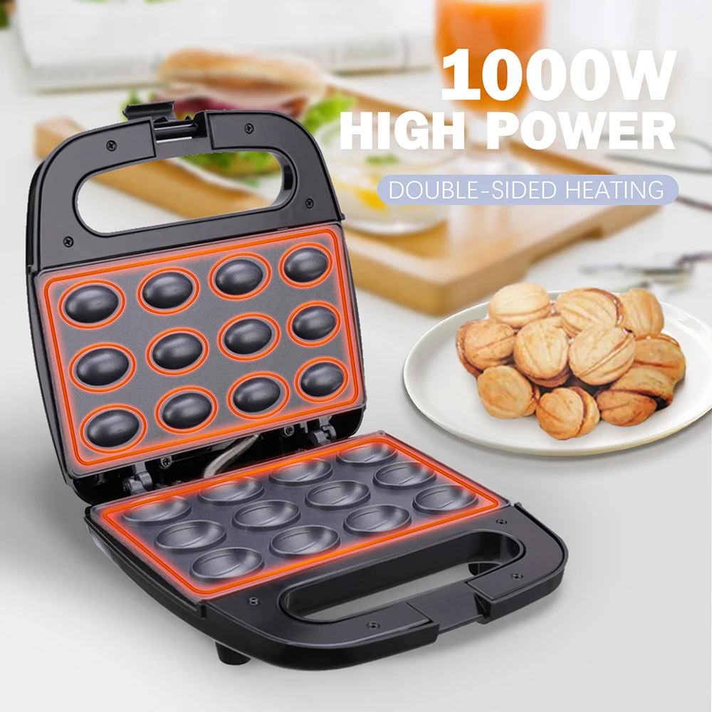 1000W Electric Walnut Cake Maker Automatic 12 Holes Nuts Maker Sandwich Maker Kitchen Breakfast Non-stick Cook Plates 220-240V