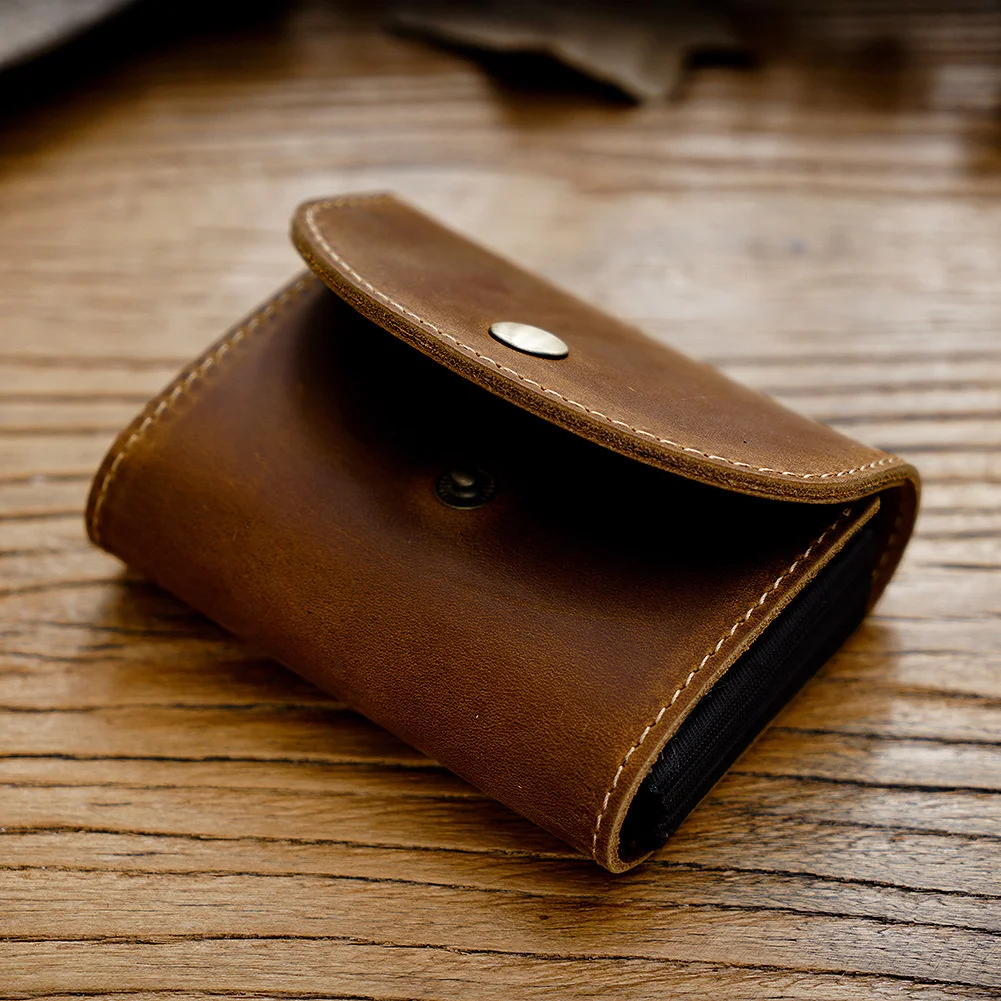 Top Layer of Cow Buckle Wallet Men's Genuine Leather Large Capacity Card Storage Case with 12 Card Slots Vintage Bag Purse