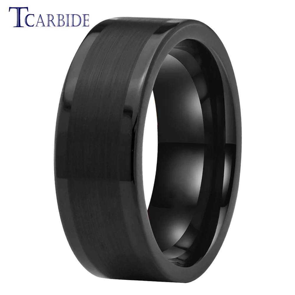 6/8mm Black Tungsten Flat Wedding Band Engagement Ring For Men Women Polished Brushed Forever Gift Jewelry dm086 5 styles diy ring resin mold silicone aesthetic arc flat cat ear epoxy uv resina silicon jewelry molds for women gift