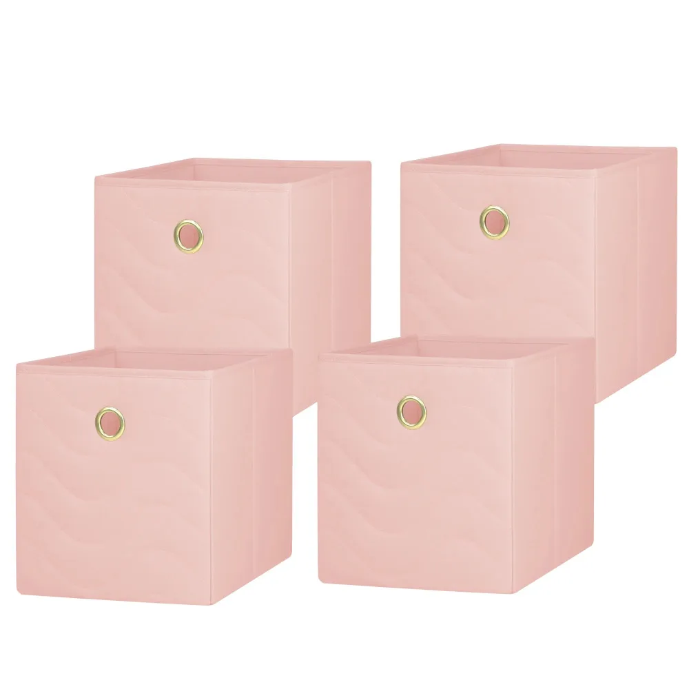 Mainstays Collapsible Quilted Fabric Cube Storage Bins (10.5" x 10.5"), 4 Pack, Pink Blush 3