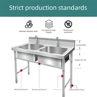 อ่างล้างจานสแตนเลสแบบติดตั้งในตัวพร้อมขายึด ช่องเดี่ยวหรือสองช่อง สำหรับใช้ในครัวเรือนหรือร้านอาหาร สำหรับล้างผักและจาน 5