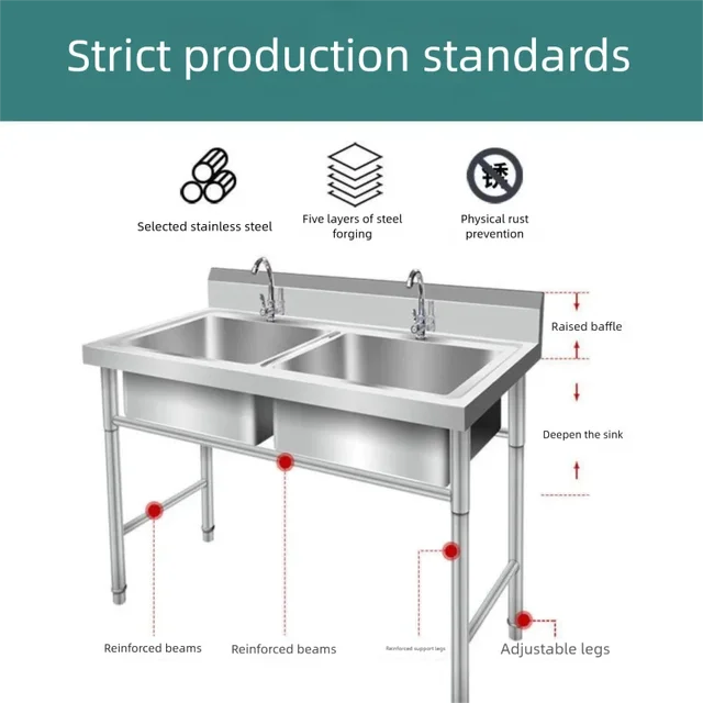 อ่างล้างจานสแตนเลสแบบติดตั้งในตัวพร้อมขายึด ช่องเดี่ยวหรือสองช่อง สำหรับใช้ในครัวเรือนหรือร้านอาหาร สำหรับล้างผักและจาน 5