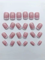 24pcs/set short square fake nails for women cute bride heart white french tips faux ongles y2k press on false nail supplies 5