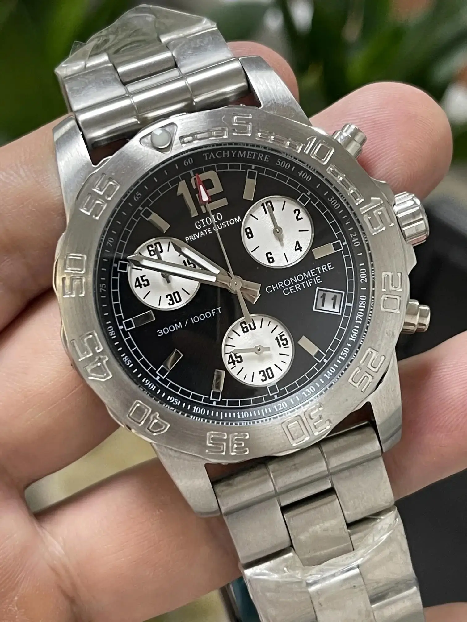 

Luxury New Men Quartz Chronograph Watch Stainless Steel Bracelet Black Blue Leather Watches