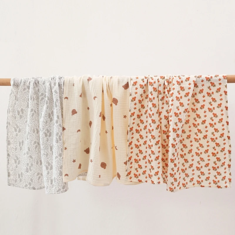 Cotton Muslin Swaddle Blanket Baby Blanket Floral Print Muslin Diaper Swaddle New Born Crinkle Fabric Stroller Cover