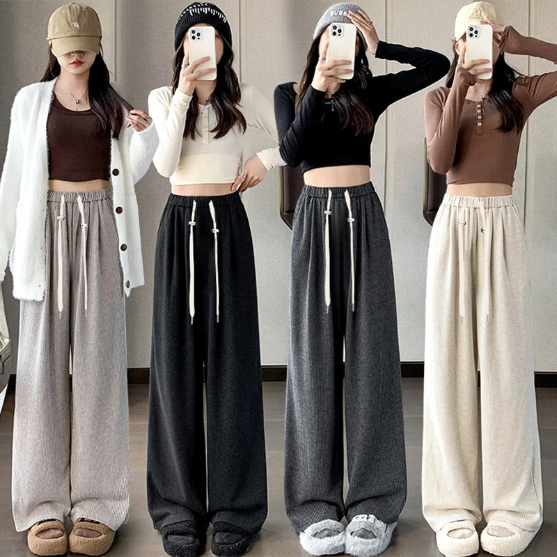 2025 Maternity Wide Legs Trousers Striped Cashmere Pants Long Loose Casual Pregnant Woman Belly Pants High Lady Clothes 105cm 3