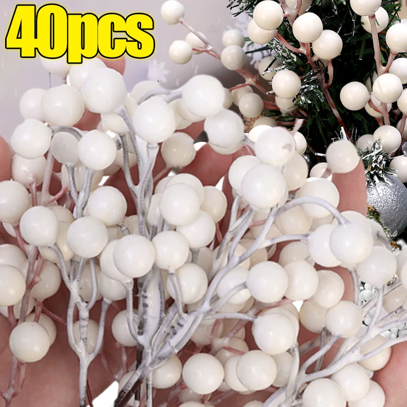 40/4PCS Künstliche Weiße Beeren Stiele Weihnachten Beeren Zweige Gefälschte Obst Blumen DIY Hochzeit Party Neue Jahr Hause dekorationen