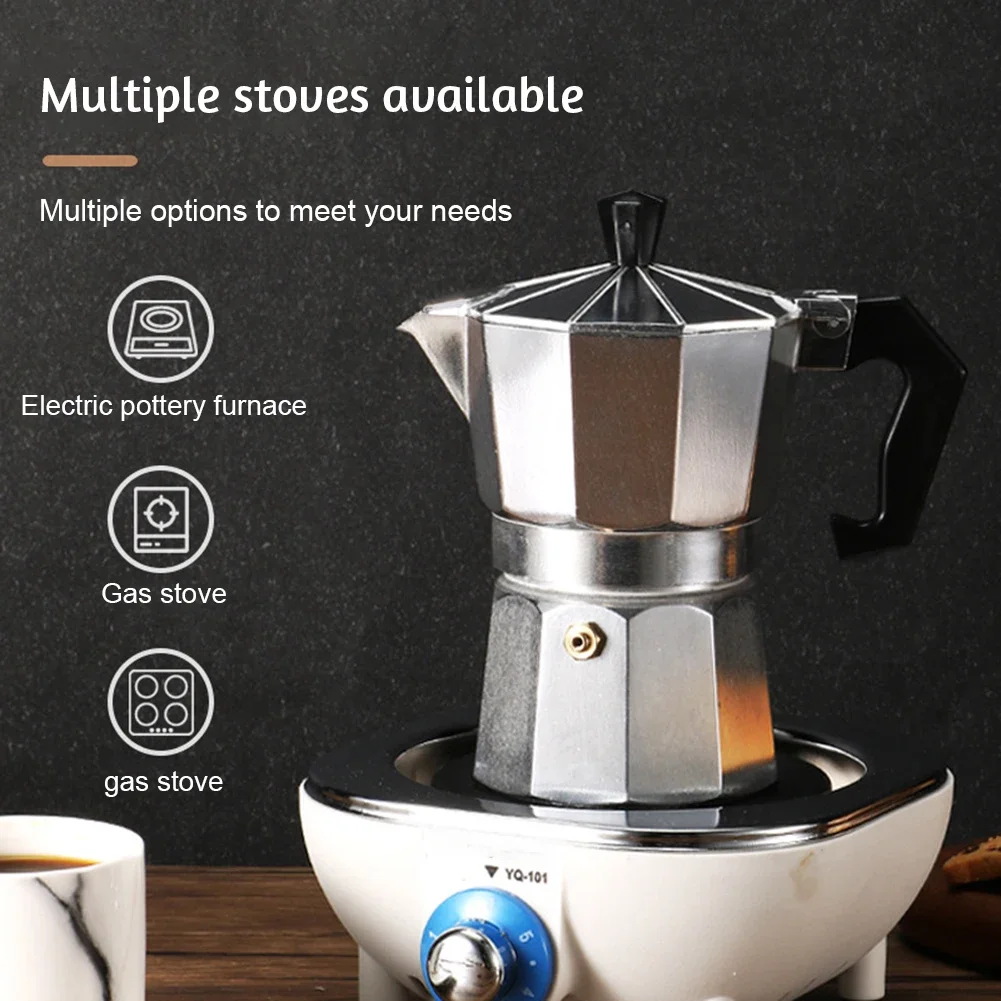 Professional Moka Pot Stovetop Espresso Maker With Safety Valve Detachable Food Grade Body Wooden Handle For Gas Electric Cooker