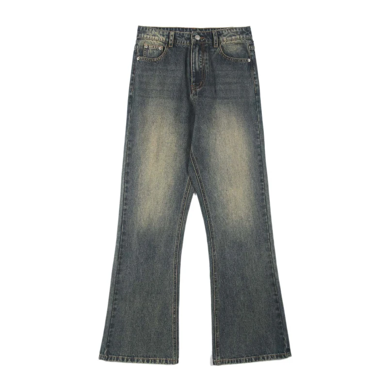 Spring and Summer American StylecleanfitDistressed Washed Rust Blue All-Match Jeans Men's and Women's Micro-Pull Straight Trouse