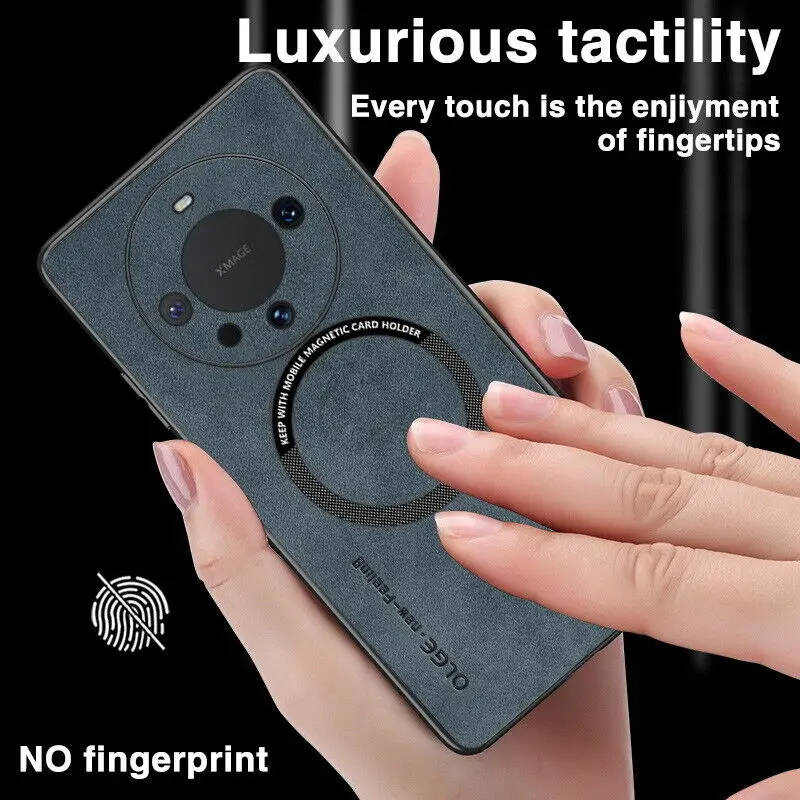 Étui en cuir d'agneau magnétique mat pour Huawei Mate 60 50 P40 P50 Pro Magsafe Charge sans fil couverture souple antichoc_voghion.com