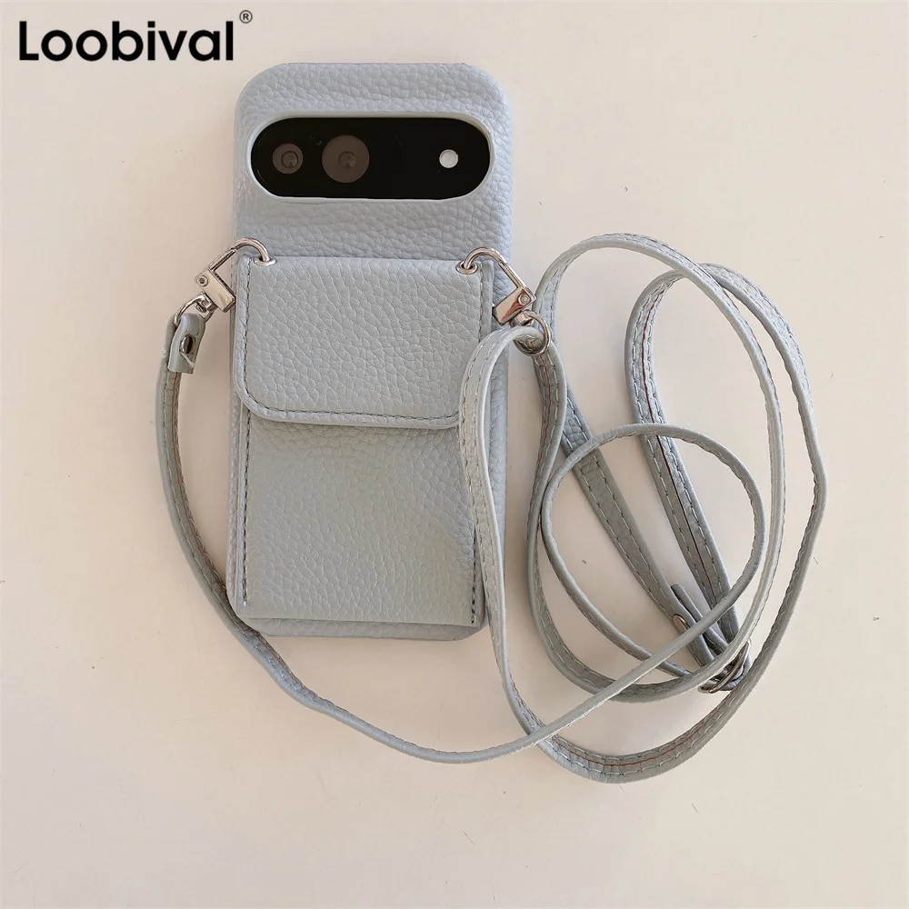 Luxury Lichee Pattern Leather Crossbody Card Wallet Case