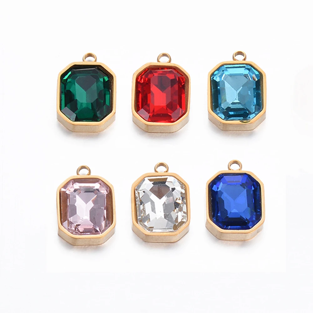 

8pcs Stainless Steel Gold Plated Square Shape Glass Crystal Charms DIY Earrings Bracelet Connectors Diy Supplies Craft