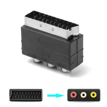 Scart Male Plug to 3RCA Phono Female AV TV Audio Video Adapter Input for PS4 for WII DVD VCR