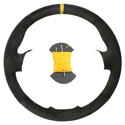 Premium Non - Slip Suede Leather Car Steering Wheel Cover (Yellow thread)