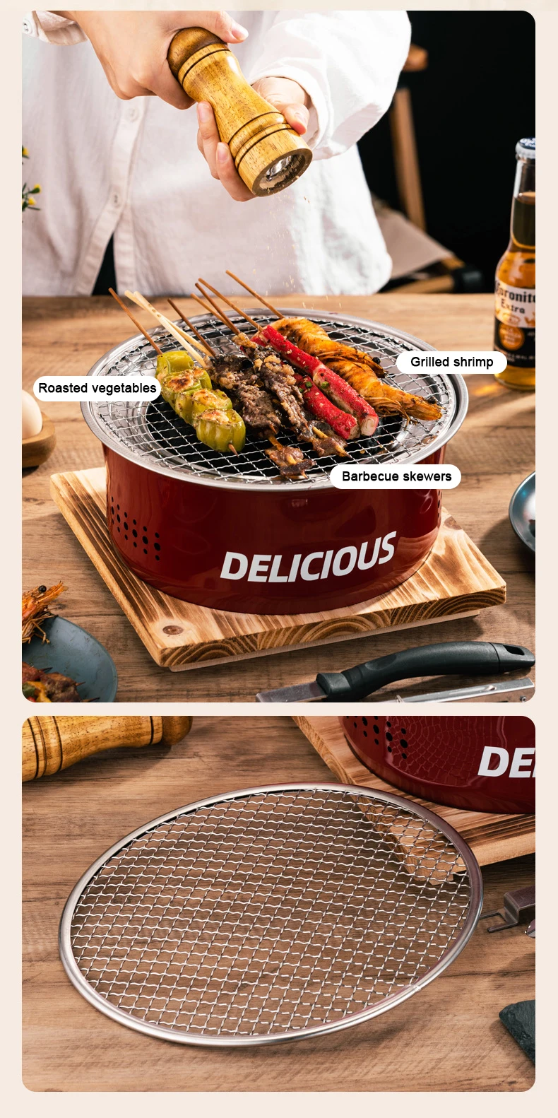 BBQ Stove Oven Korean-Style Charcoal Grilling Oven Home Outdoor Camping Charcoal Barbecue Baking Griddle Stove Carbon Grill Pan 4