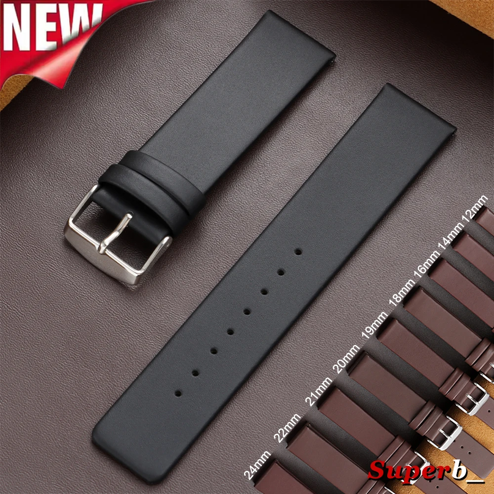 Premium Genuine Leather Cowhide Watch Band - Soft, Universal Fit in Brown and Black